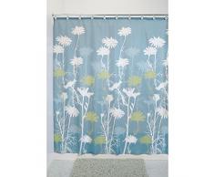 iDesign Daizy Duschvorhang | Designer Duschvorhang mit stabiler Aufhängung im Gänseblümchen-Design | zeitlos schöner Badewannenvorhang 183,0 cm x 183,0 cm | Polyester blau/grün