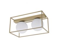 EGLO Deckenllampe Vallaspra, 2 flammige Deckenleuchte, Material: Stahl, Farbe: Champagner, Glas: weiß, opal-matt, Fassung: E14