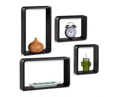Relaxdays Wandregal, 4er Set, Hängeregal, Cube, für Bücher, DVDs, Deko, rechteckig, ungleichmäßig, schwarz