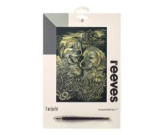 Reeves PPCF55 Kratzbild - Gold Gravurfolie, Größe 20 x 25cm - Motiv: Welpen, inkl. Kratzmesser & Übungsstück