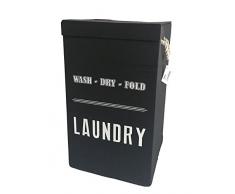 ARPAN Wäschekorb aus Stoff, faltbar, Deckel und Griffe, 73 Liter, Schwarz, 57L x 36W x 17H cm