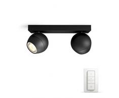 Philips Hue LED 2-er Spot Buckram inkl. Dimmschalter, dimmbar, alle Weißschattierungen, steuerbar via App, schwarz, kompatibel mit Amazon Alexa (Echo, Echo Dot)