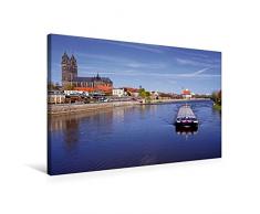 Premium Textil-Leinwand 75 x 50 cm Quer-Format Schubeinheit auf der Elbe in Magdeburg | Wandbild, HD-Bild auf Keilrahmen, Fertigbild auf hochwertigem Vlies, Leinwanddruck von Beate Bussenius