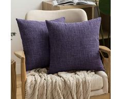 MIULEE Deko-Kissenbezüge, Leinen, Jute, quadratisch, solide Landhaus, modern, prägnant, Kissenbezug für Sofa, Auto, 2 Stück 20×20 violett