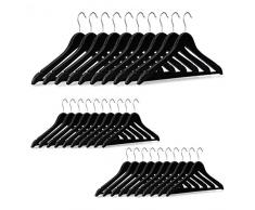 Relaxdays Kleiderbügel Holz 30er Set, Hosenstange, Röcke, Kleider, Jacken, Hemdenbügel, Haken 360° drehbar, schwarz