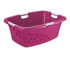 Rotho Flowers Wäschekorb 50 l, Kunststoff (PP), pink/weiss, 50 Liter (65 x 48,6 x 26,2 cm)