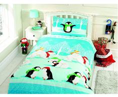 Weihnachten Kids Xmas Tree Pinguine Eisbären Quilt Bettbezug und Kissenbezüge Bettwäsche-Set, Mehrfarbig, Single