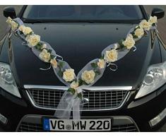 ROSEN GIRLANDE Auto Schmuck Braut Paar Rose Deko Dekoration Autoschmuck Hochzeit Car Auto Wedding Deko PKW (Rose Orchidee Ecru/Ecru)