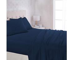 AmazonBasics Bettwäsche-Set aus Mikrofaser, leicht, superweich, pflegeleicht, mit 40,6 cm tiefen Taschen 1er-Pack Queen Marineblau