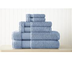 Pacific Coast Textilien, 6 Stück, Die 6-Piece, 100% türkische Baumwolle Handtuch-Set, Baumwolle, Denim, 35.6 x 25.4 x 20.4 cm