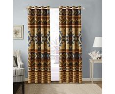 Gardinen mit Ösen, rustikal, westlicher Südwester, Indianer, 2-teiliges Set, Beige, Taupe, Braun, Blau und Grün