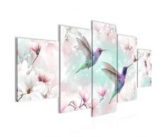 Bilder Blumen Magnolien Wandbild Vlies - Leinwand Bild XXL Format Wandbilder Wohnzimmer Wohnung Deko Kunstdrucke Türkis 5 Teilig - MADE IN GERMANY - Fertig zum Aufhängen 015653c