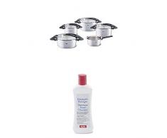 Fissler Topfset intensa – 5-teilig – Edelstahl Kochtopf Set – Kochtöpfe Induktion Gas Elektro Ceran – Griffe schwarz + Edelstahl-Reiniger – Hochwertiges Reinigungsmittel für Edelstahl