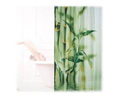Relaxdays Duschvorhang Bambus Design, Polyester, Textil, waschbar, Pflanze, Stoff, 200 x 180 cm, Wannenvorhang, grün