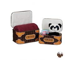 Relaxdays Aufbewahrungskorb 2er Set, mit Deckel, handgefertigt, Vintage Design, Spielzeug, Wäsche, Rattankorb, braun, 2 Stück
