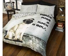 Doghouse Designs Mops Quilt Bettbezug und 2 Kissenbezüge Wachhund, Puppy Betten Bettwäsche Set, Beige, King Size