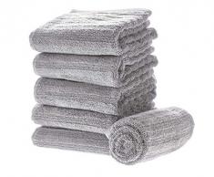 iDesign 6er-Set Handtücher, kleines Handtuch mit Streifenstruktur aus Baumwolle, weiches und saugfähiges Handtuch Set mit Aufhänger für Waschbecken und Gäste-WC, grau