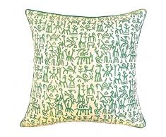 The Indian Promenade Kissen, 40,6 x 40,6 cm, Pastellfarben Mischbaumwolle Warli Kissenbezug, Grün/Beige