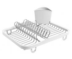 Umbra Sinkin Abtropfgestell aus Metall mit Abnehmbarem Besteckkorb – Passt in Spülbecken oder auf Arbeitsfläche, Kompakt und Handlich, Weiß / Nickel