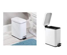 iDesign Mülleimer, kleiner Tretmülleimer aus Kunststoff und Metall, Abfalleimer mit Deckel und Fußpedal für Küche und Badezimmer, weiß