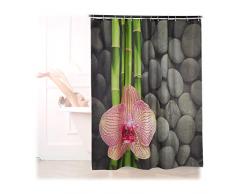 Relaxdays, bunt Duschvorhang, waschbar, Anti-Schimmel, Orchidee & Steine, Textil, 12 Haken, Wannenvorhang 180 x 180 cm