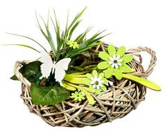 HEITMANN DECO Tischdeko aus Rattan mit Holz-Blumen, Schmetterling und Deko-Gras - Deko für Frühling und Ostern