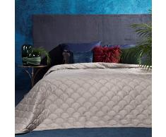 Eurofirany Estela Hochwertige Tagesdecke Bettüberwurf Velvet Samt Gesteppt Decke Überwurf Steppdecke Elegant Edel Glamour Schlafzimmer Gästezimmer Lounge Quilt, Polyester, Beige, 220X240 cm