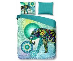 HIP Bettwäsche aus Baumwoll-Satin Explorer 4943 Mandalas Ornamente Elefant Aqua Blau/Grün, Stoff, Aquablau – Grün, 200 x 200 cm