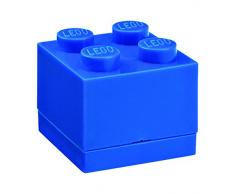 Lego Box 4, Mini Lego Box mit 4 Knöpfen, Snack Box, Blau, 4,6 x 4,6 x 4,3 cm