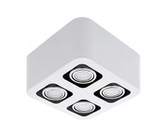 EGLO Deckenleuchte Toreno Aufbauleuchte 4-flammig, Stahl 4x GU10 5 W LED inklusiv Leuchtmittel, Die Strahler sind beliebig schwenkbar, 24 x 24 x 9.5 cm, weiß/chrom 93013