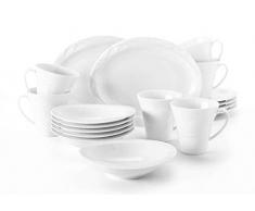 Seltmann Weiden Frühstückset 18-teilig oval weiß | Set für bis zu 6 Personen | Serie Allegro | beinhaltet je 6 Frühstücksteller, Becher und Dessertschalen, Hartporzellan