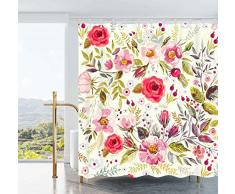 Ao blare Watercolor Blumen Duschvorhang Blumen Rosen Blätter Floral Buds Spring Season Thema Bild Artwork Stoff Badezimmer Dekor-Set mit Haken 182,9 x 182,9 cm Blume