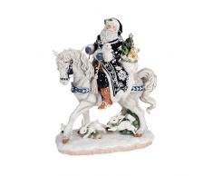 Fitz und Floyd Bristol Urlaub Santa auf Pferd Figur, blau/weiß