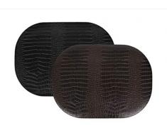 SIGNATURE HOME COLLECTION AP-181-A02-A03 Tischset oval 6-er Set, 45 x 33 x 0,2 cm, beidseitig verwendbar, Leder Krokoprint dunkelbraun und schwarz