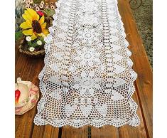 Janef Tischläufer aus Baumwolle, handgefertigt, mit Spitze, rechteckig, 40,6 x 61–160 cm, Beige/Weiß Shabby Chic 16 by 35 Inch weiß