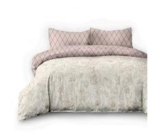 AmeliaHome 06266 3tlg Biber Bettwäsche 200x220 cm mit 2 Kissenbezügen 70x80 cm 100% Baumwolle Blumen geometrisches Muster Bettbezug Snuggy Collection Art Nouveau creme cappuccino