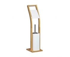 Relaxdays Stand WC Garnitur Holz HBT 75 x 19 x 19 cm Toilettenbürstenhalter aus Bambus mit Toilettenpapierhalter und Klobürste als Klorollenhalter freistehend WC Bürstengarnitur, natur weiß