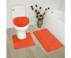 Fancy Linen 3-teiliges Anti-Rutsch-Badematten-Set für Badezimmer, U-Form, Konturteppich, Matte und WC-Deckelbezug Orange