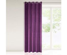 Eurofirany Vorhang Samt Velvet Dunkelviolett Violett 10 Ösen 1 Stk. Edel Gardine Elegant Glatt Einfarbig Weich Wohnzimmer Schlafzimmer Lounge, Polyester, 140x250cm