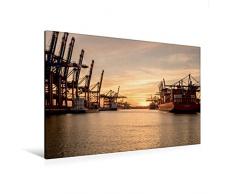 Calvendo Premium Textil-Leinwand 120 cm x 80 cm Quer, Container-Terminal Burchardkai/Eurogate | Wandbild, Bild auf Keilrahmen, Fertigbild auf Echter Leinwand, Leinwanddruck Orte Orte
