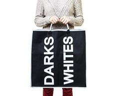 Tatkraft Space Wäschesack / -sortierer mit 2 Fächern für helle und dunkle Wäsche und Griffen, Polyester, schwarz, 53,5 x 52,5 x 22 cm