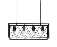 Relaxdays Hängelampe schwarz mit Metallkäfig eckig, vierflammige Deckenlampe im Industriestil, HBT: 100x63x25 cm, black