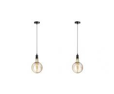 LIFA LIVING schwarze Deckenleuchte im 2er Set, Lampenfassung E27, Hängeleuchte, Pendelleuchte, Industrieller Vintage-Stil, Verstellbares Kabel bis 1,50 cm