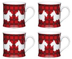 Kitchen Craft Scottie Hund Porzellan bierkrugförmig Tartan Becher (4 Stück), rot, 4 Stück, Porzellan, rot, 12.9 x 9.3000000000000007 x 9.3000000000000007 cm