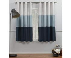 Exclusive Home Vorhänge Chateau gestreifte Kunstseide Fenstervorhang Paneel mit Ösen Oben, 137,2 x 274,3 cm, Schwarze Perle 54x63 Indigo