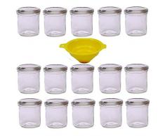 Viva Haushaltswaren - 15 x Marmeladenglas 167 ml mit silberfarbenem Verschluss, runde Sturzgläser als Einmachgläser, Gewürzgläser, Glasdosen etc. verwendbar (inkl. Trichter)