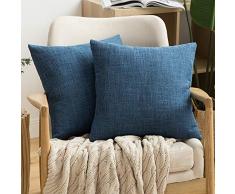 MIULEE Dekorative Kissenbezüge Leinen Jute, quadratisch, massives Bauernhaus Modern, prägnanter Überwurf Kissenbezug für Sofa Auto 16x16 Marineblau