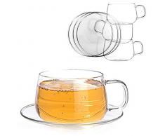 La Lune klar Glas Tee & Kaffee Tasse mit Untertasse von tealyra – 300 ml, glas, 4er-Set