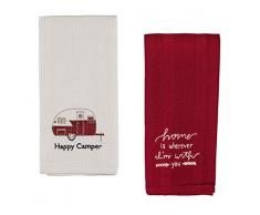 Geschirrhandtuch, Retro-Look, Wohnmobil, Motiv Home is Wherever Im with You, klassisches Waffelmuster, Bestickt, 2 Stück
