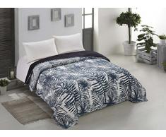 AmeliaHome 00257 Tagesdecke 170x210 cm weiß indigo graphit Bettüberwurf zweiseitig Steppung pflegeleicht Blätter Pflanzenmuster dunkelblau marinenblau anthrazit Bush
